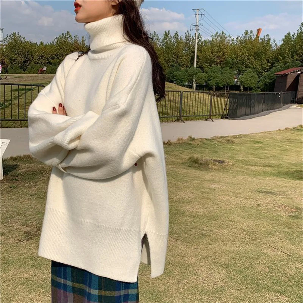 

White Loose Tops Femme Autumn Spring Ulzzang Jumper Sweater Harajuku Fashion Women Sweater Long Sleeve Black Turtleneck Clothes
