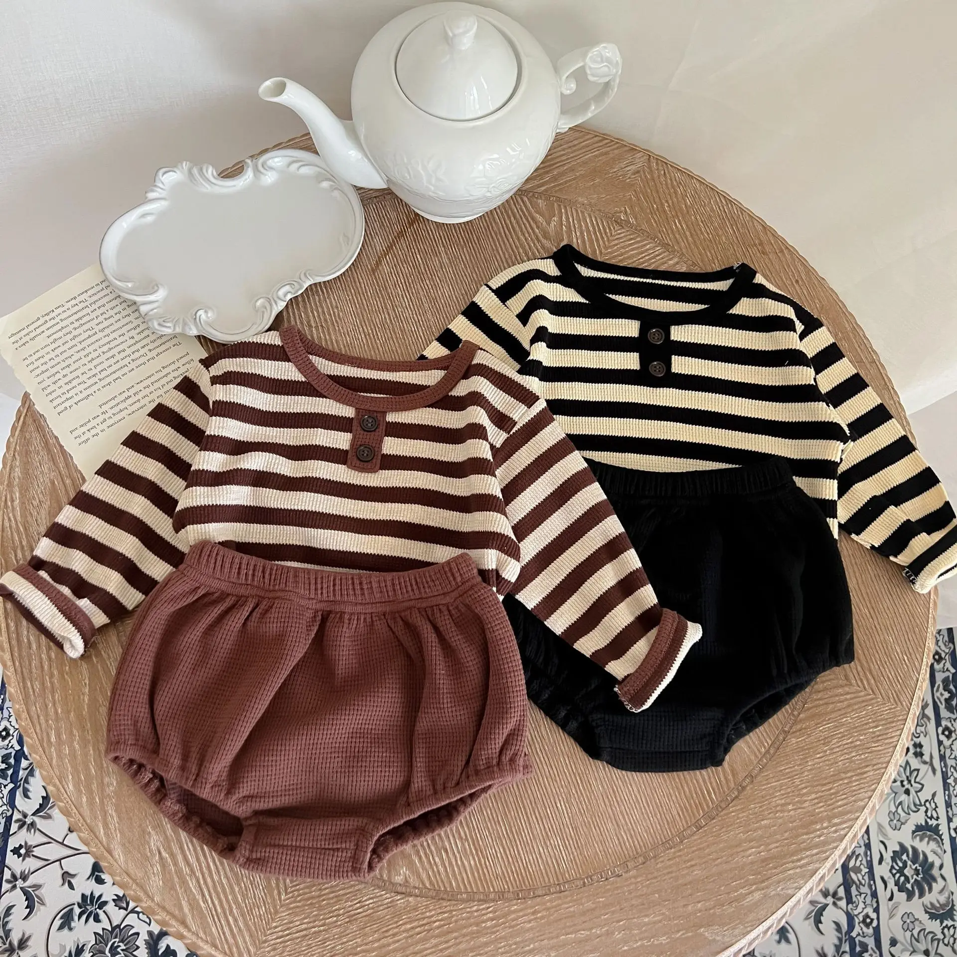 

LZH Baby Girl Clothes New 2023 Baby Spring Autumn Clothes Outfits Suits For Kid Clothes Boys Newborn Strip 2-Pieces Set 0-6 Year
