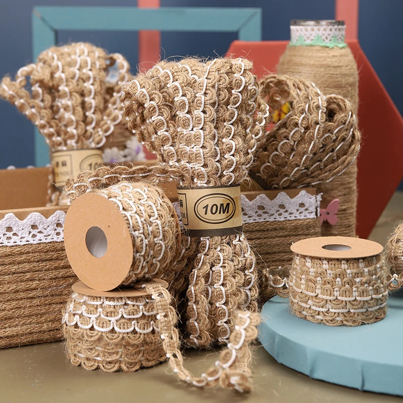 

10m Natural Vintage Burlap Jute Ribbons Handwork Gift Wrapping DIY Decoration