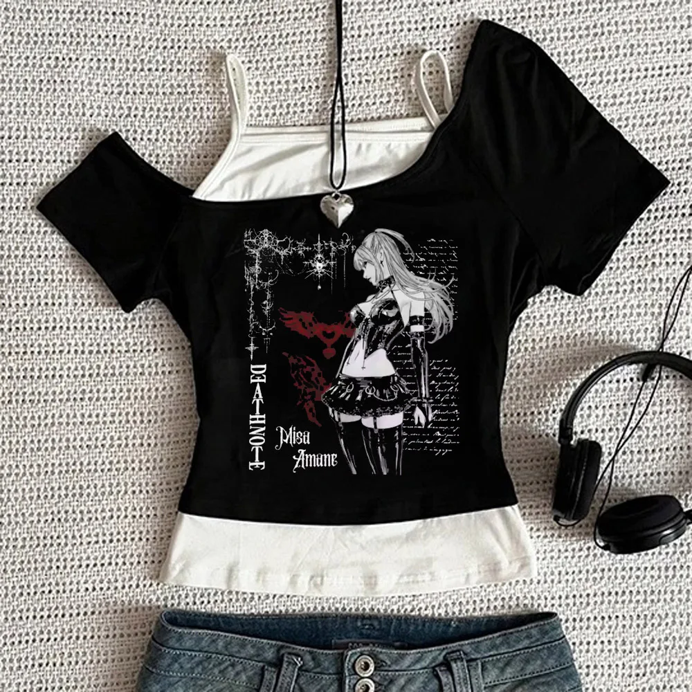 Фото Топ с принтом Death Note Misa Amane, женская летняя милая готическая рубашка в стиле 2000-х, dollette y2k, эмо-графика, хараджуку №1