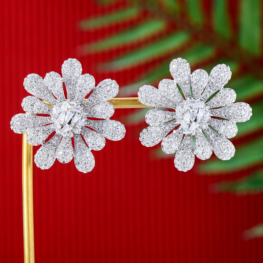 

GODKI Trendy Luxury Big Blossom Flower Stud Earrings For Women Wedding Cubic Zircon Crystal African Dubai Silver Bridal Earrings