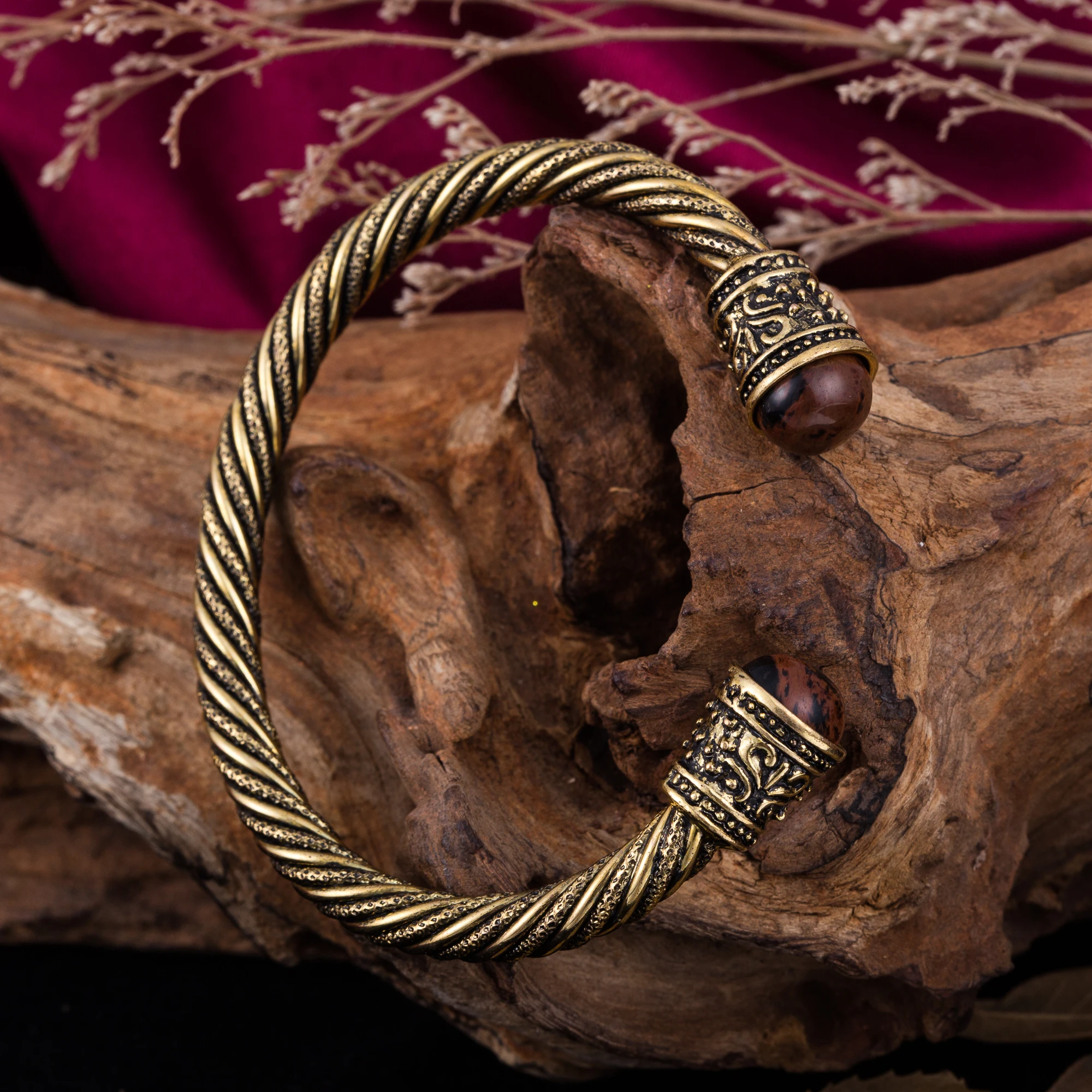 Dreamtimes Wooden Bead Bracelets & Bangles Viking Bangles Antique Gold Color Indian Jewelry Supernatural Pagan Metal Bracelet
