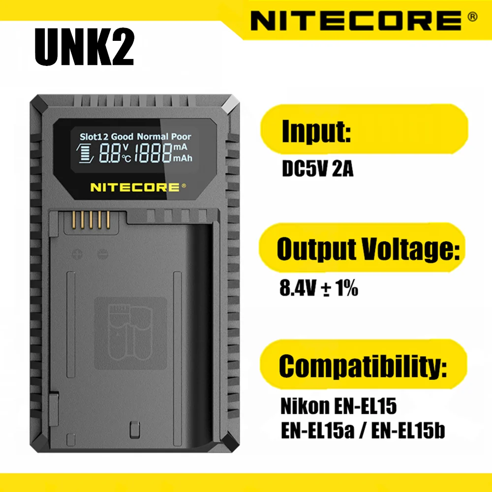 

Original Nitecore UNK2 Camera charger dual-slot USB camera charger for camera battery EN-EL15/EN-EL15a/EN-EL15b