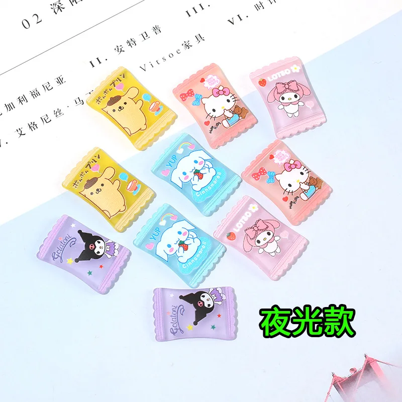 

10Pcs Kawaii Luminous Diy Accessories Sanrio Anime Cute Hello Kitty My Melody Kuromi Sweet Cartoon Hairpin Patch Toy for Girls