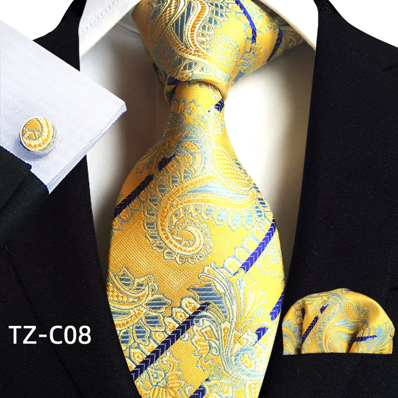 

Luxury Designer Men's Ties Set Business Wedding Paisley Floral Neck Ties with Pocket Square Cufflinks