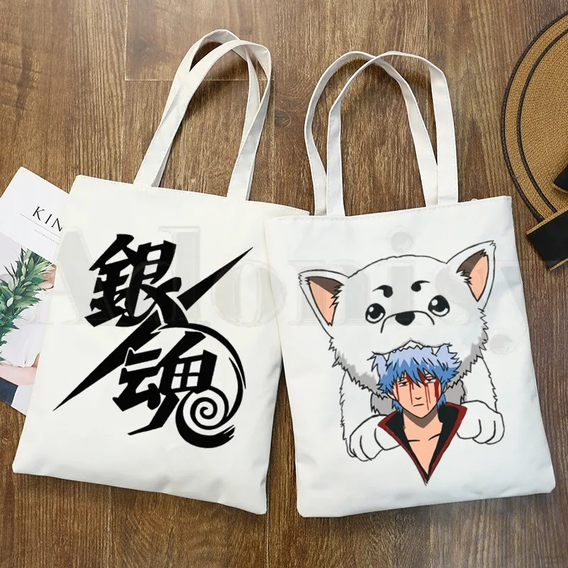 

Gintama Anime Sakata Gintoki Kagura Graphic Cartoon Print Shopping Bags Girls Fashion Casual Pacakge Hand Bag