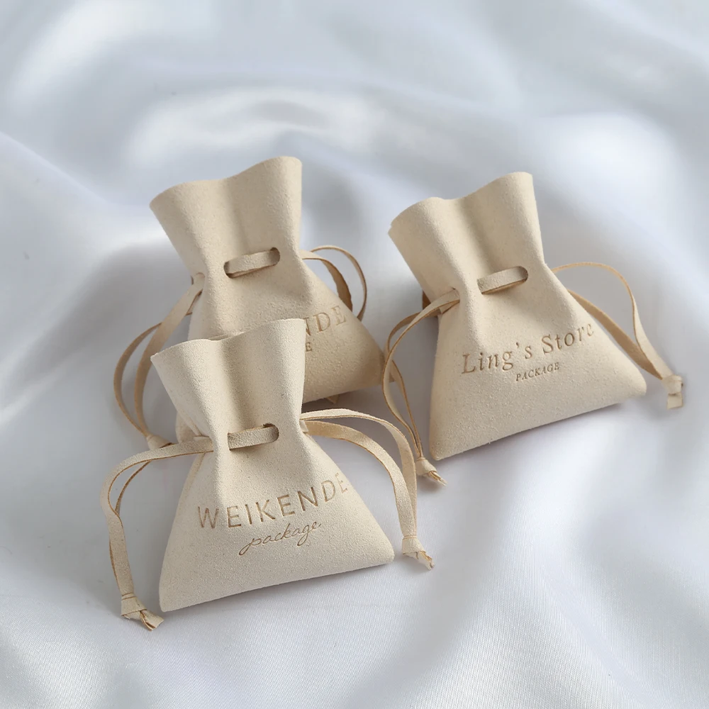 100pcs Microfiber Small Gift Jewelry Bags Customize Logo Travel Jewelry Pouch For Rings Pendant Wedding Favors Candy Goodie Bag