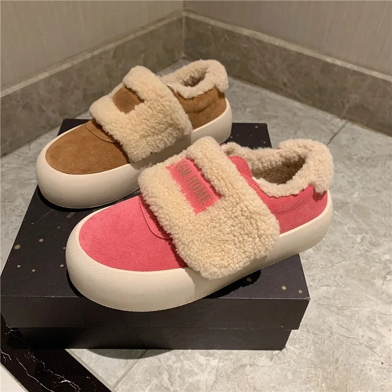 

Winter New Adult Ladies Frosted Cow Suede Letter Flat Shoes Women's Lazy Bread Shoes Ins Niche Design Plush Warm Shoes 35-40
