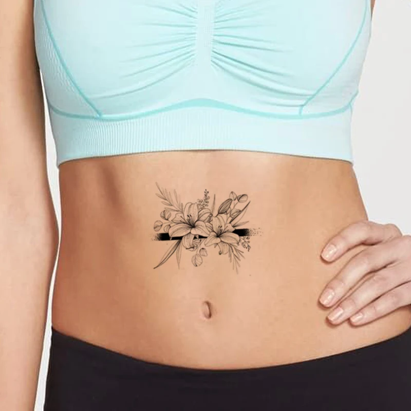 

Fashion Women Temporary Tattoo Sticker Sketch Flower Tattoo Transfer Lily Design Tatto Girl Arm Belly Body Art Sexy Fake Tatoo