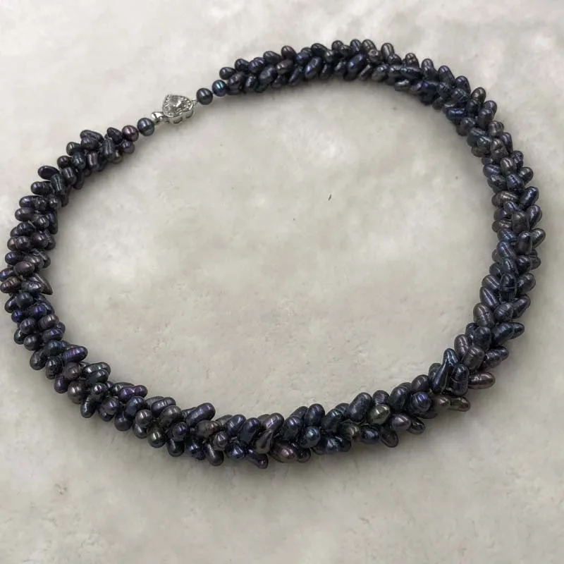 

ELEISPL Handcraft Jewelry Genuine Pearls Black 4-5mm lots of Black Beads Necklace #508-8