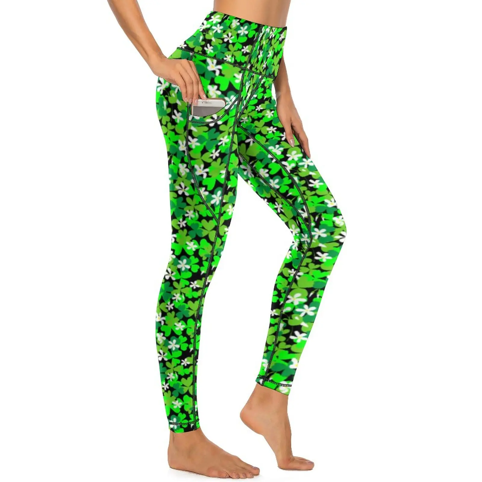 

Леггинсы Lucky Shamrock с принтом зеленых листьев, штаны для йоги с высокой талией, дышащие спортивные Леггинсы для фитнеса и бега
