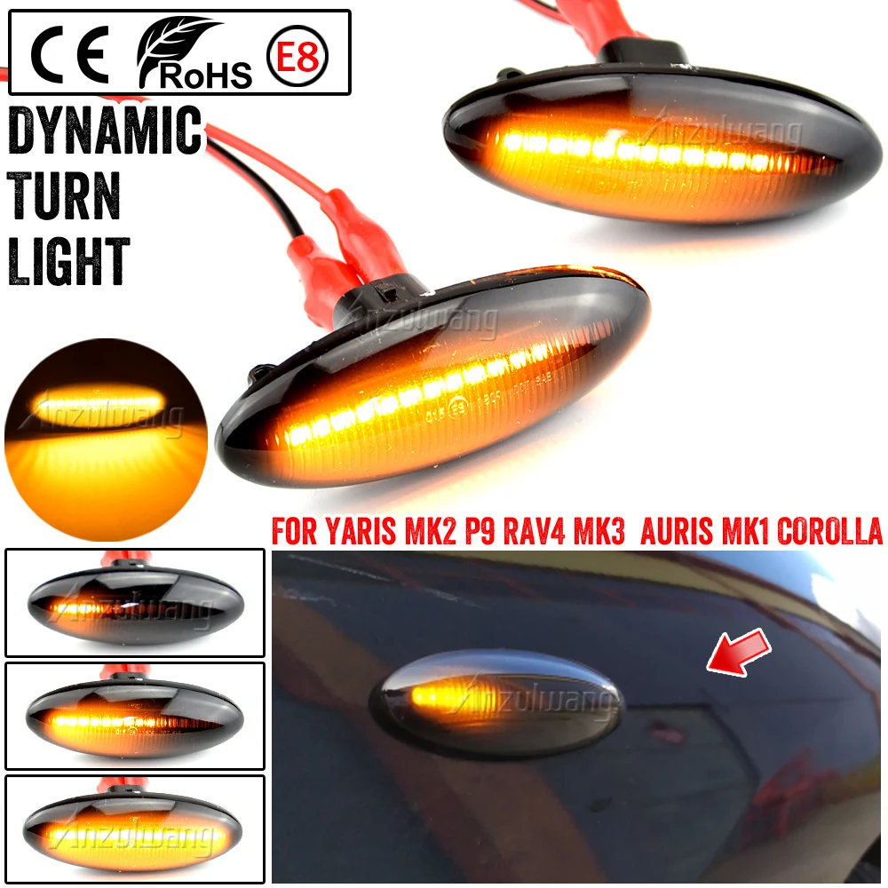 

2pcs Dynamic LED Side Marker Light Turn Signal Indicator Repeater Light Fit For Toyota Yaris COROLLA Auris Mk1 E15 RAV4 Mk3