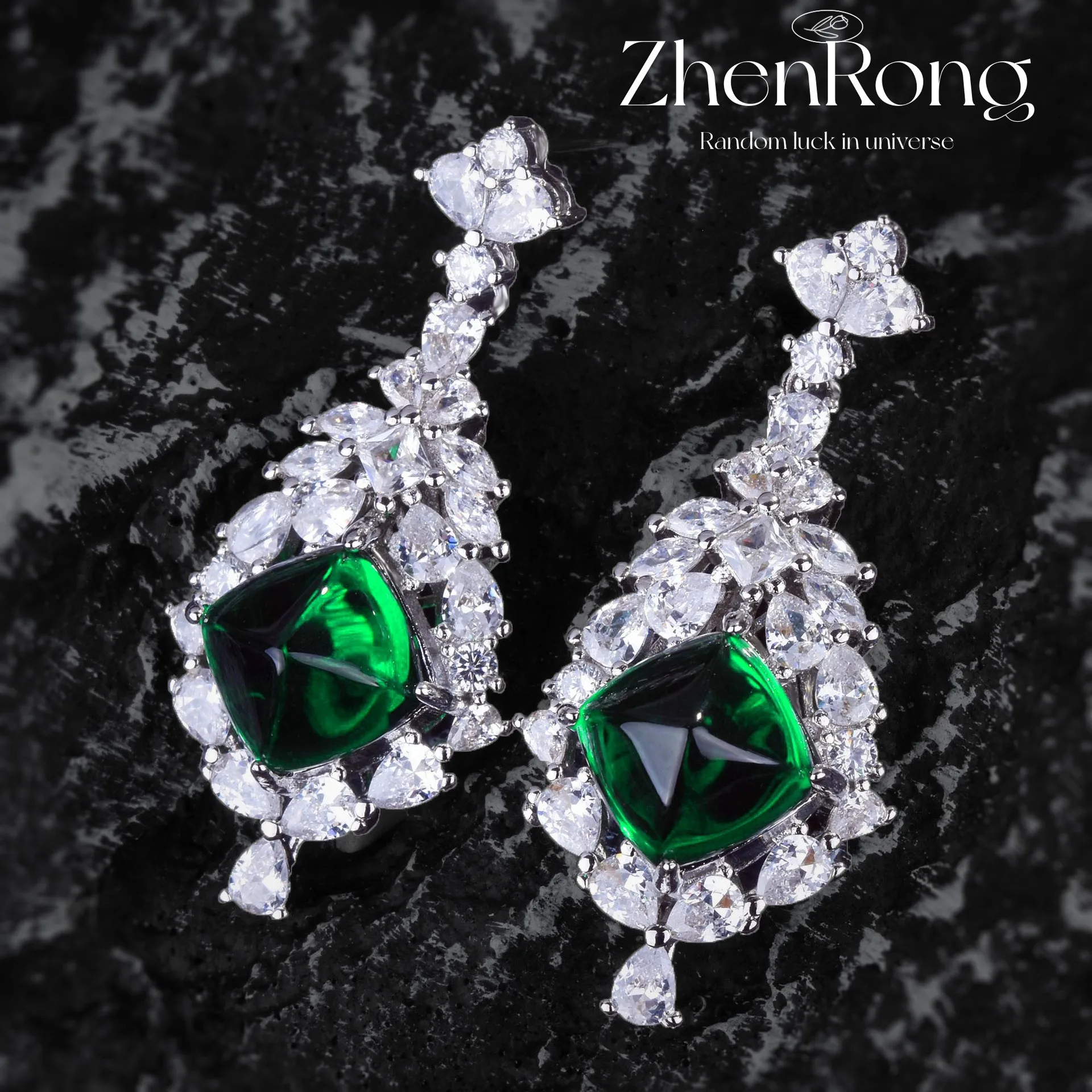 

Foydjew Vintage Simulation Emerald Green Diamond Sugar Tower Earrings Women's Luxury Design Color Treasure Long Dangle Earring