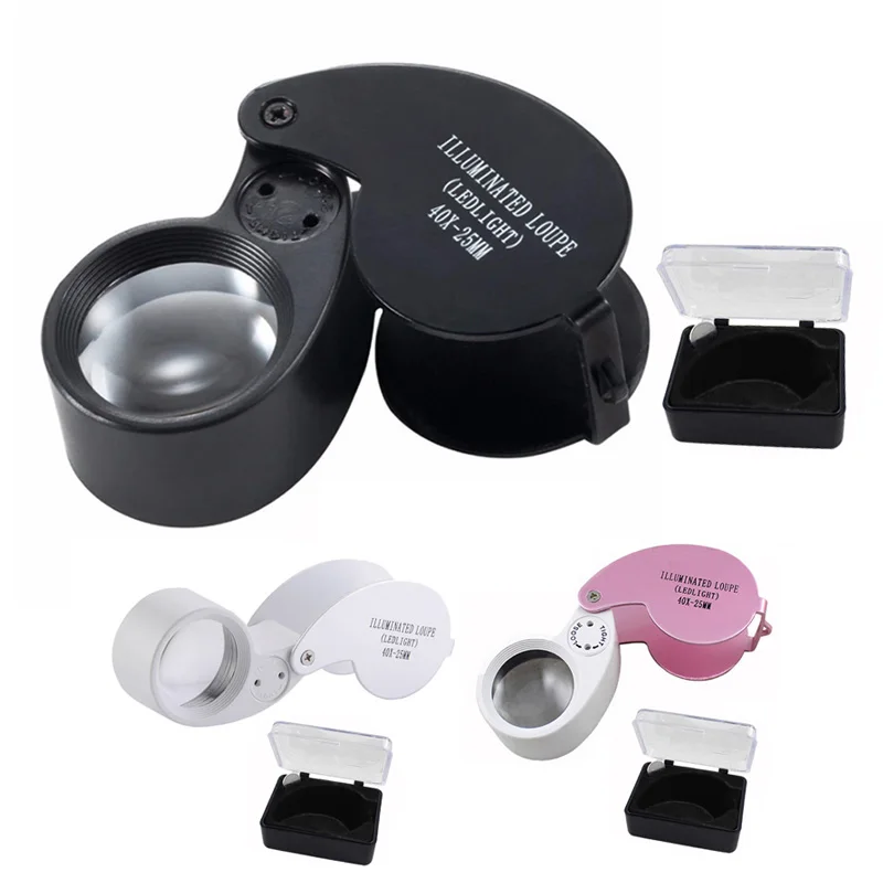 

Portable 40x Magnifying Loupe Aluminum Alloy LED Lamp Lighting Jewelry Eye Glass Magnifier Foldable Loop Len Glass Magnifying