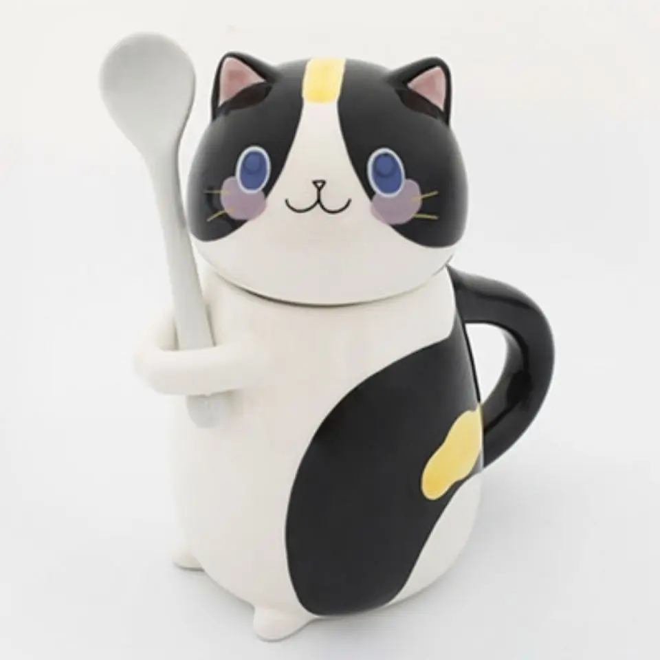 

Tumbler with Straw Cute Ceramics Coffee Mug with Spoon Creative Hand Painted Drinkware Milk Tea Cups Novelty Gifts Water Cup