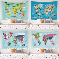 laeacco animal distribution tapestry modern world map wall hanging blankets kids room decor bohe hippie wall cover cloth fabric