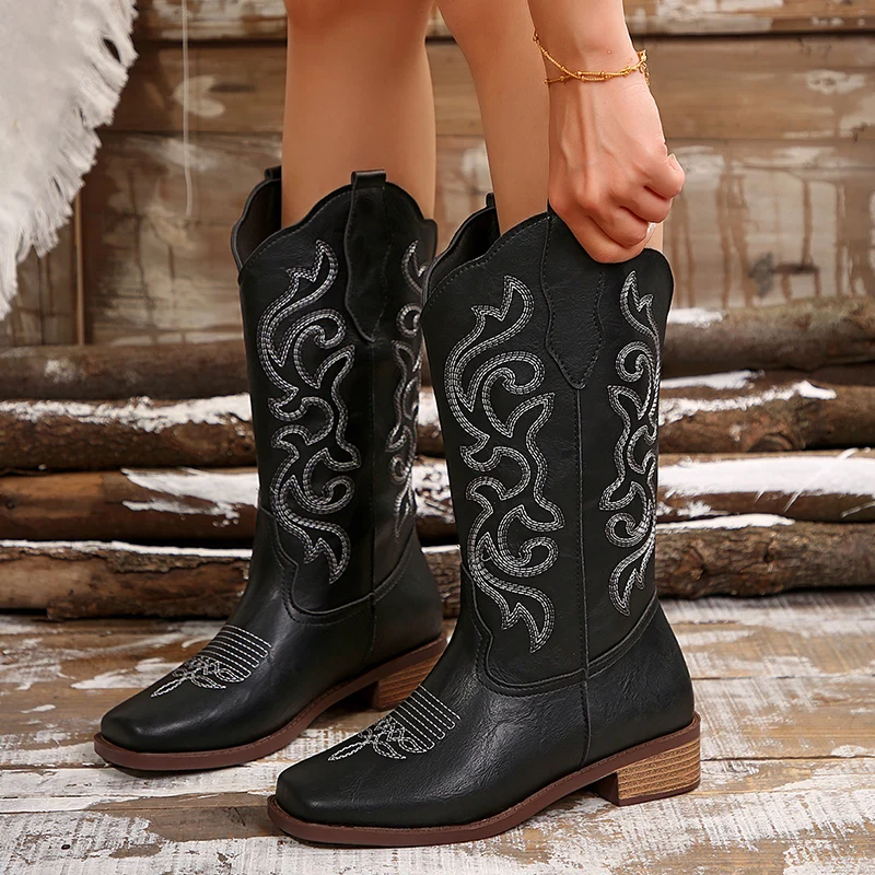 Женские ботинки челси до середины икры с вышивкой классические дизайнерские