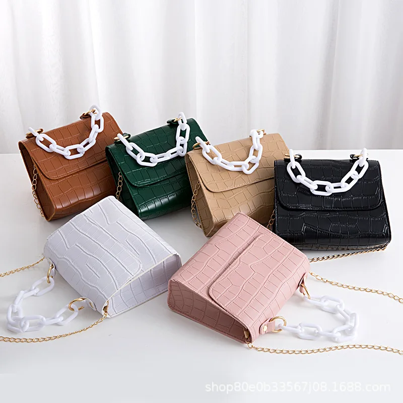 

New Crocodile Pattern Small Square Bag Female Bag Wholesale Internet Celebrities Bag Female Thick Chain Handbag Money Bag