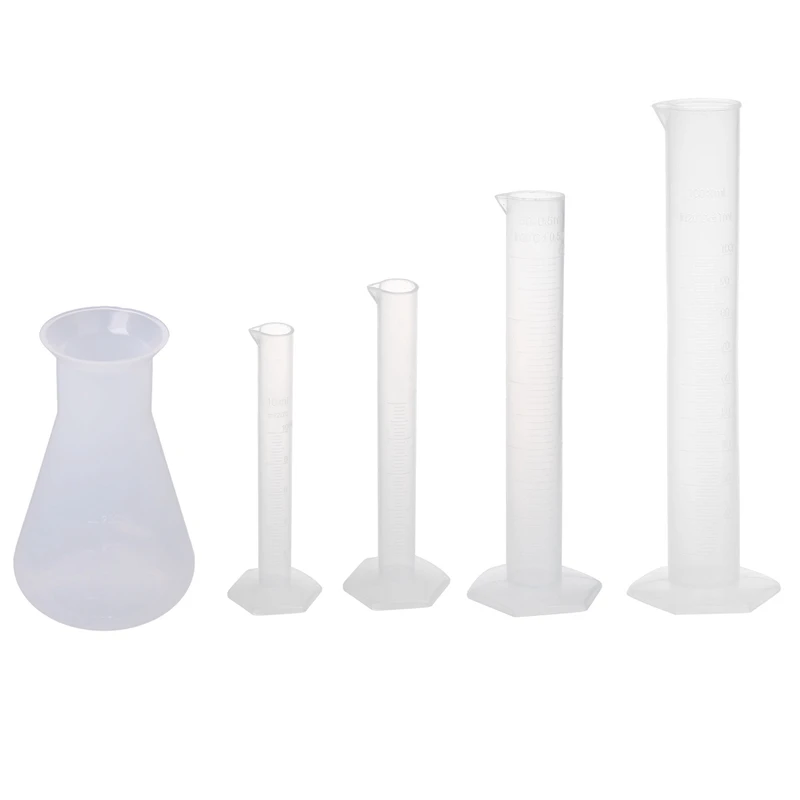 

4 Pcs Transparent Plastic Measuring Cylinder & 1X Plastic Transparent Laboratory Chemical Erlenmeyer Flasks Container Bottle - 2