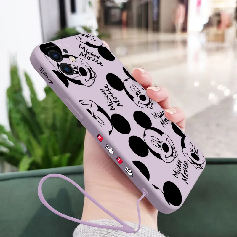 Cute Disney Mickey Mouse Phone Case For Samsung Galaxy S23 S22 S21 S20 Ultra Plus FE S10 4G S9 S10E Note 20 9 Plus With Lanyard