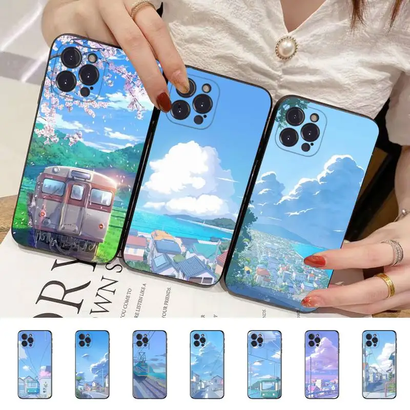 

Japan Anime Landscape Phone Case For iPhone 14 11 12 13 Mini Pro XS Max Cover 6 7 8 Plus X XR SE 2020 Funda Shell