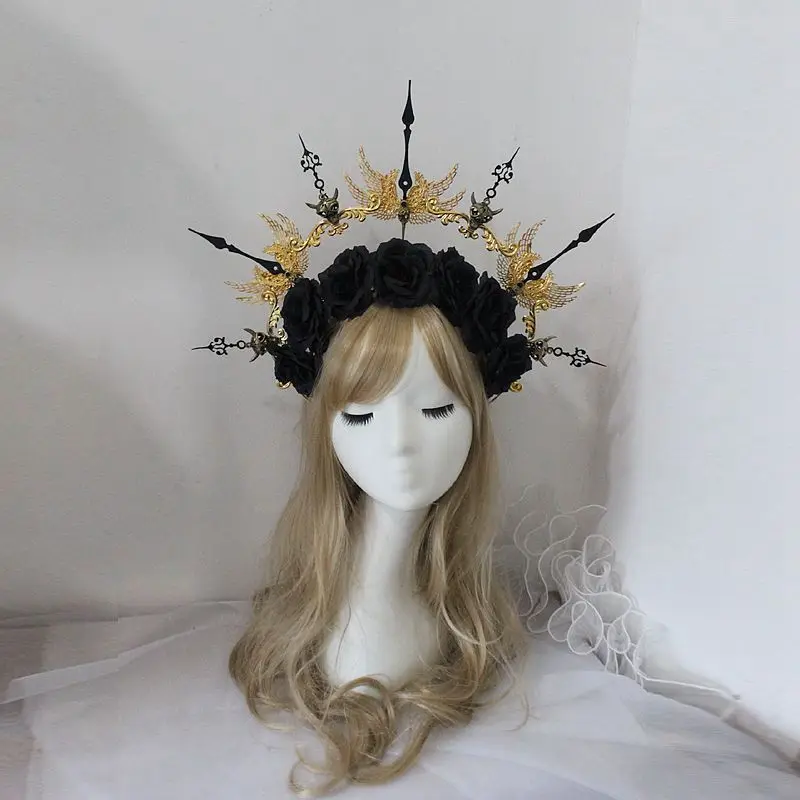 

Готическая Лолита роза с шипами Корона головной убор панк барокко KC Панк косплей костюм аксессуары для волос богиня солнца гало головная повязка