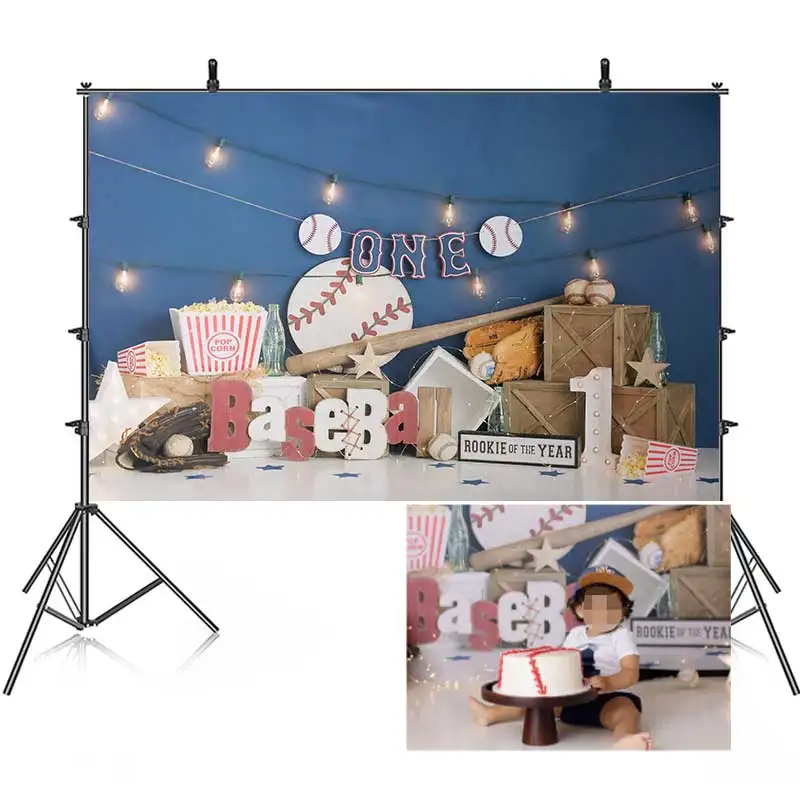 

Newborn Baby 1st Birthday Party Backdrops Base Ball Cake Smash Photography Photographic Backgrounds For Boy Photos Studio Props