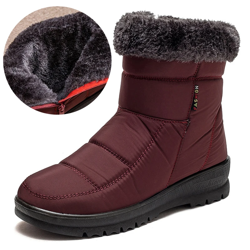 

Женские Водонепроницаемые ботинки из искусственного меха, уличная теплая зимняя обувь, женские плюшевые ботильоны на платформе, обувь из х...
