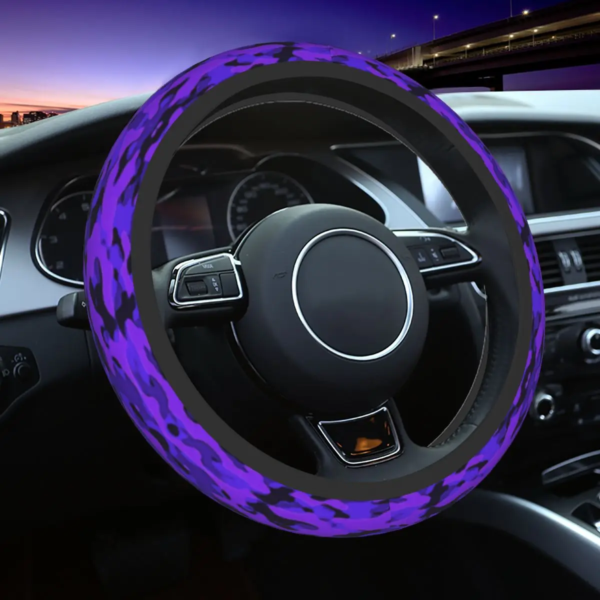 

37-38 Car Steering Wheel Covers Purple Camouflage Camo Elastic Military Auto Decoration Colorful Automobile Accessory