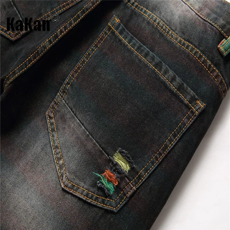 Kakan - New European and American High Street Style Jeans for Men, Bulletless Casual Black Frayed Long Jeans K44-5006