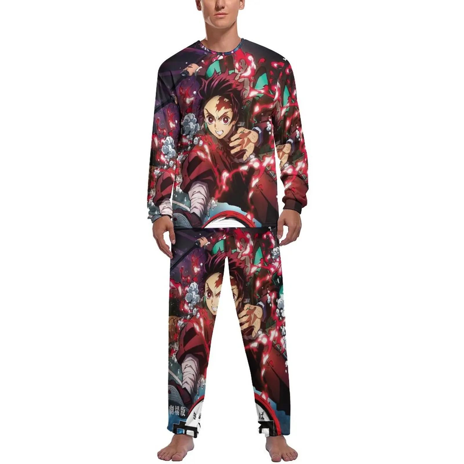 

Demon Slayer Anime Pajamas Funny Nezuko Men Long Sleeve Kawaii Pajamas Set 2 Piece Casual Autumn Graphic Home Suit Birthday Gift