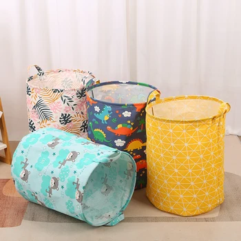 New Print Laundry Basket Portable Foldable Home Laundry Storage Bag Cotton Linen Hamper for Kids Toys Dirty Clothes Basket 1