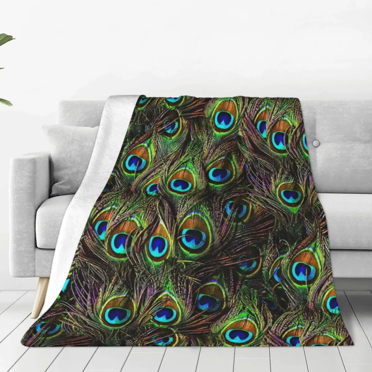 

Peacock Feathers Invasion Flannel Fleece Blanket For Kids Teens Adults Soft Cozy Warm Fuzzy