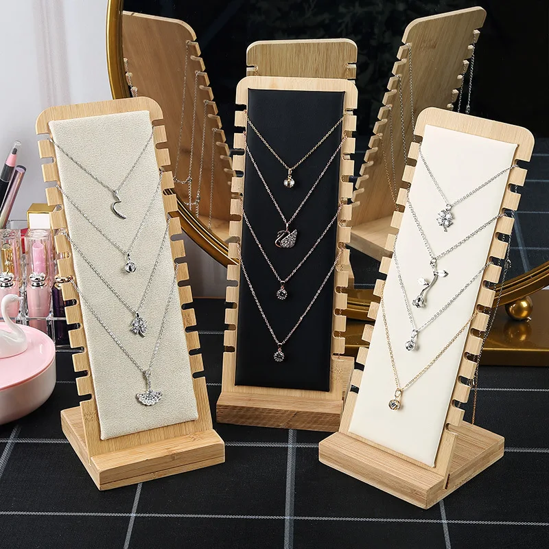 Solid Bamboo Wood Jewelry Display Stand Necklace Showcase Holder Pendant, Long Chain Handing Organizer (Necklace Board)