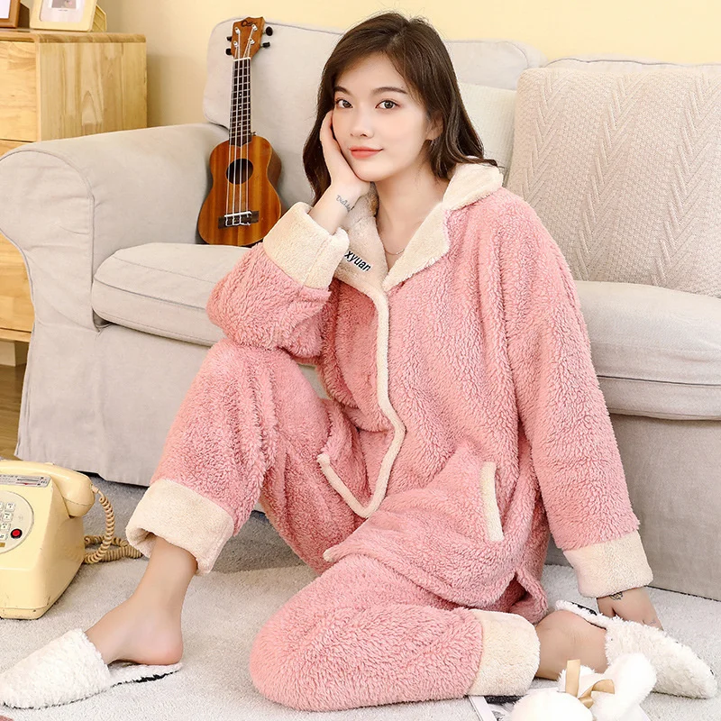 Winter Leopard Print Pajamas Set Casual Full Shirt Sleeve Sleepwear For Men Warm Soft Pyjama Man Thick Flannel Cartoon Fashion