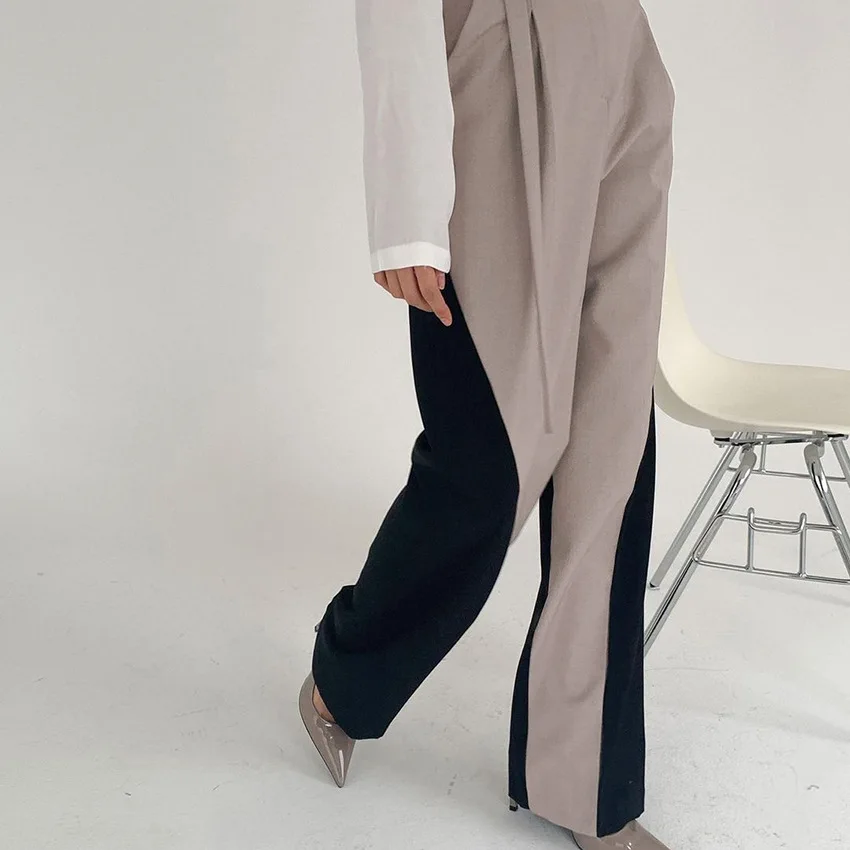 

Clothland Women Elegant Long Trousers Paperbag Waist Belt Zipper Fly Print Straight Casual Office Wear Pants Mujer KA386
