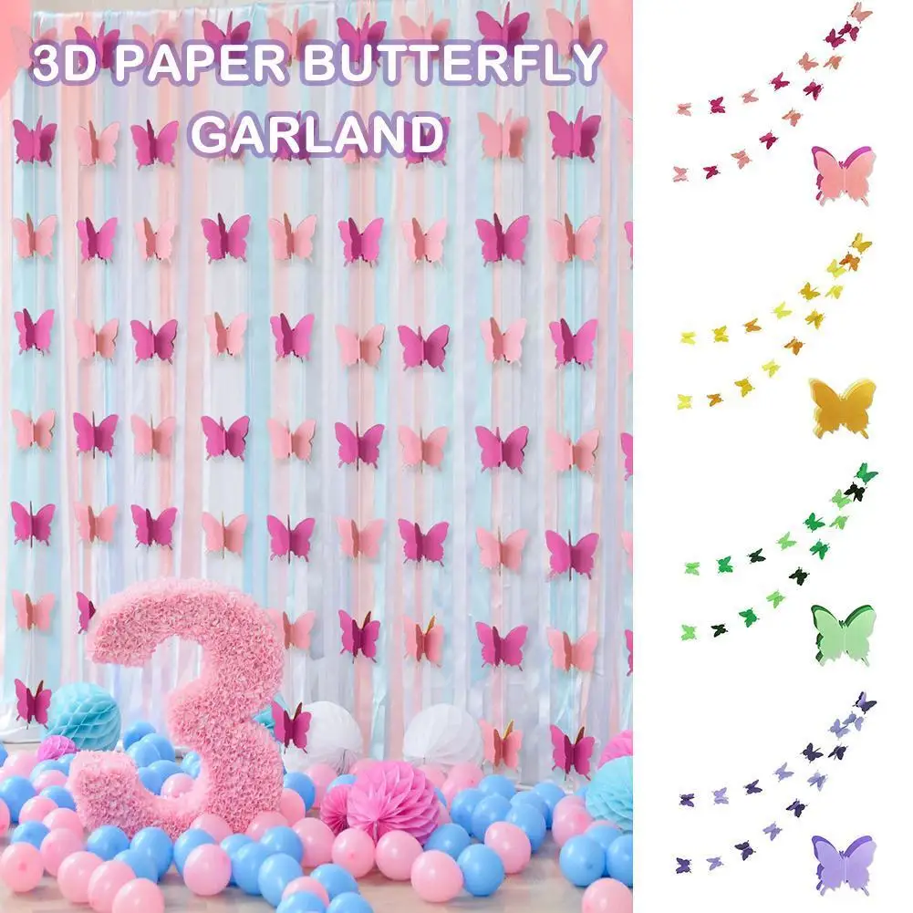 

3D Paper Butterfly Garland Buntings for Wedding Party Birthday Festival Diy Banner Hanging Decorations DIY DecorButterfly S K0R5