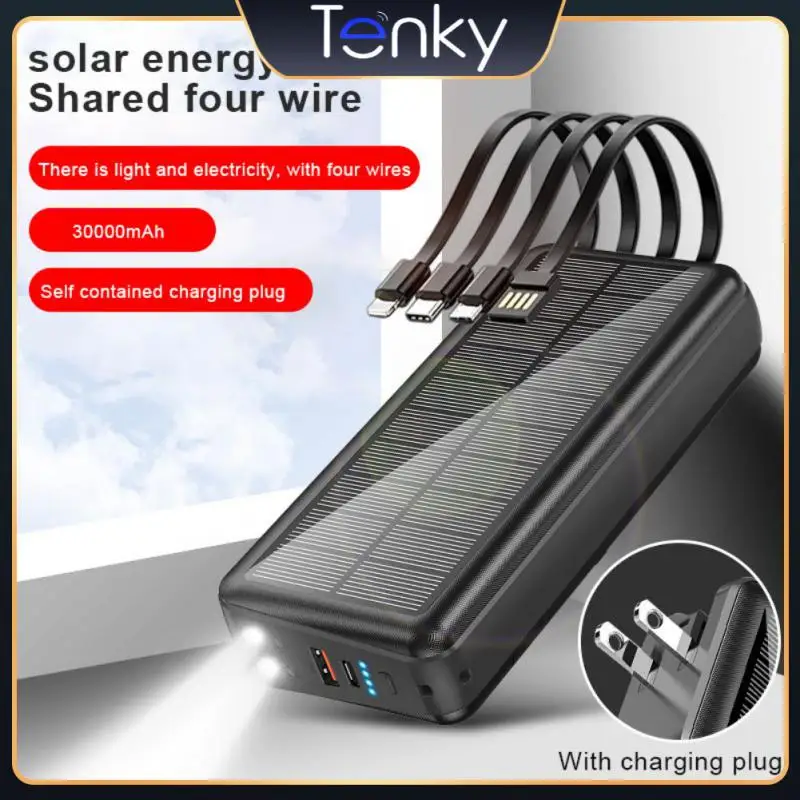 

Top Solar Power Bank 30000mah Fast Charger 22.5w Built In Cable Plug External Battery For Laptop Tablet Smartphone Switch