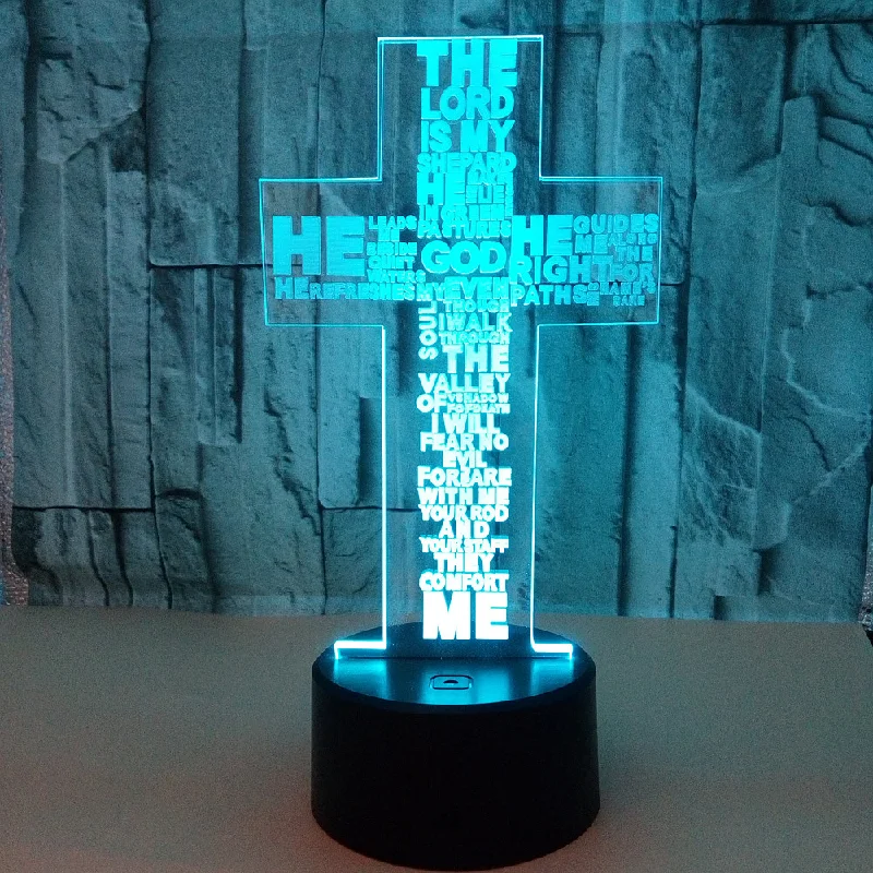 

3D Acrylic Jesus Cross Lamp Color Transformation LED Night Home Furnishing Decoration Bedroom LED Lamp Bedroom Decoration