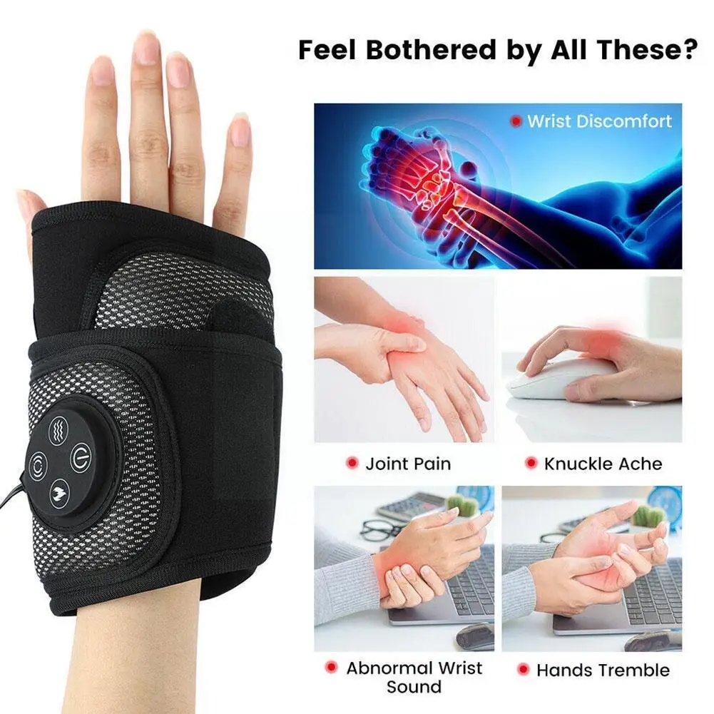 

Usb Electric Wrist Brace Hand Compression Air Massager Pain Massage Heating Tool Vibration Hand Relief Brace Wrist H0u8