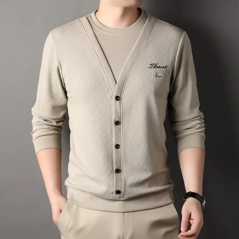 

Роскошная брендовая Корейская футболка для гольфа, Мужская одежда для гольфа, одежда для гольфа, Новинка осени 2023, Высококачественная модная футболка для гольфа с имитацией двух предметов