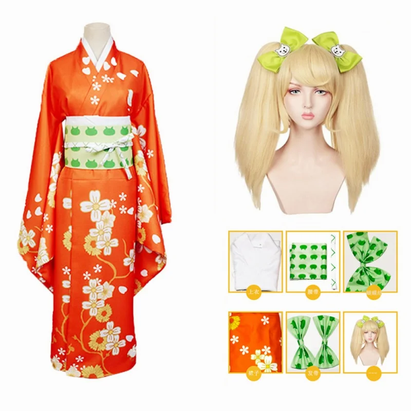 

Кимоно из аниме Super Danganronpa 2 Saionji Hiyoko, костюм, платье, одежда, костюмы на Хэллоуин, костюм с париком, аниме-фигурка