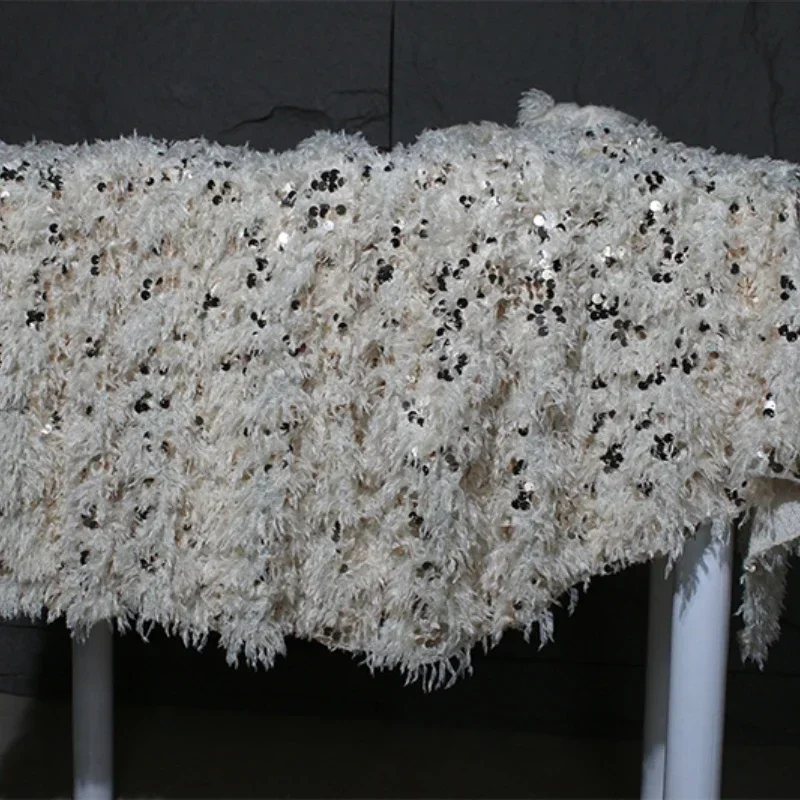 Абрикосовая ткань с блестками и перьями кисточками куртка платье дизайнерская