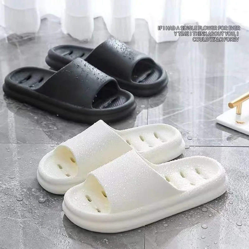 Comwarm New Indoor Women Bath Slippers Men Soft Sole Hollow Bathroom Shoes Water Leaky Non-slip Flip Flips Outdoor Beach Slides