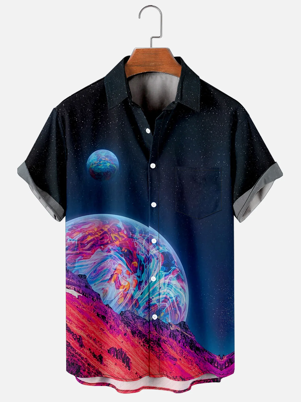 2022 New Cross Creative Planet Element Men's Shirt 3D Printing Single Button Fashion Handsome Men and Women Plus Size Shirt Top