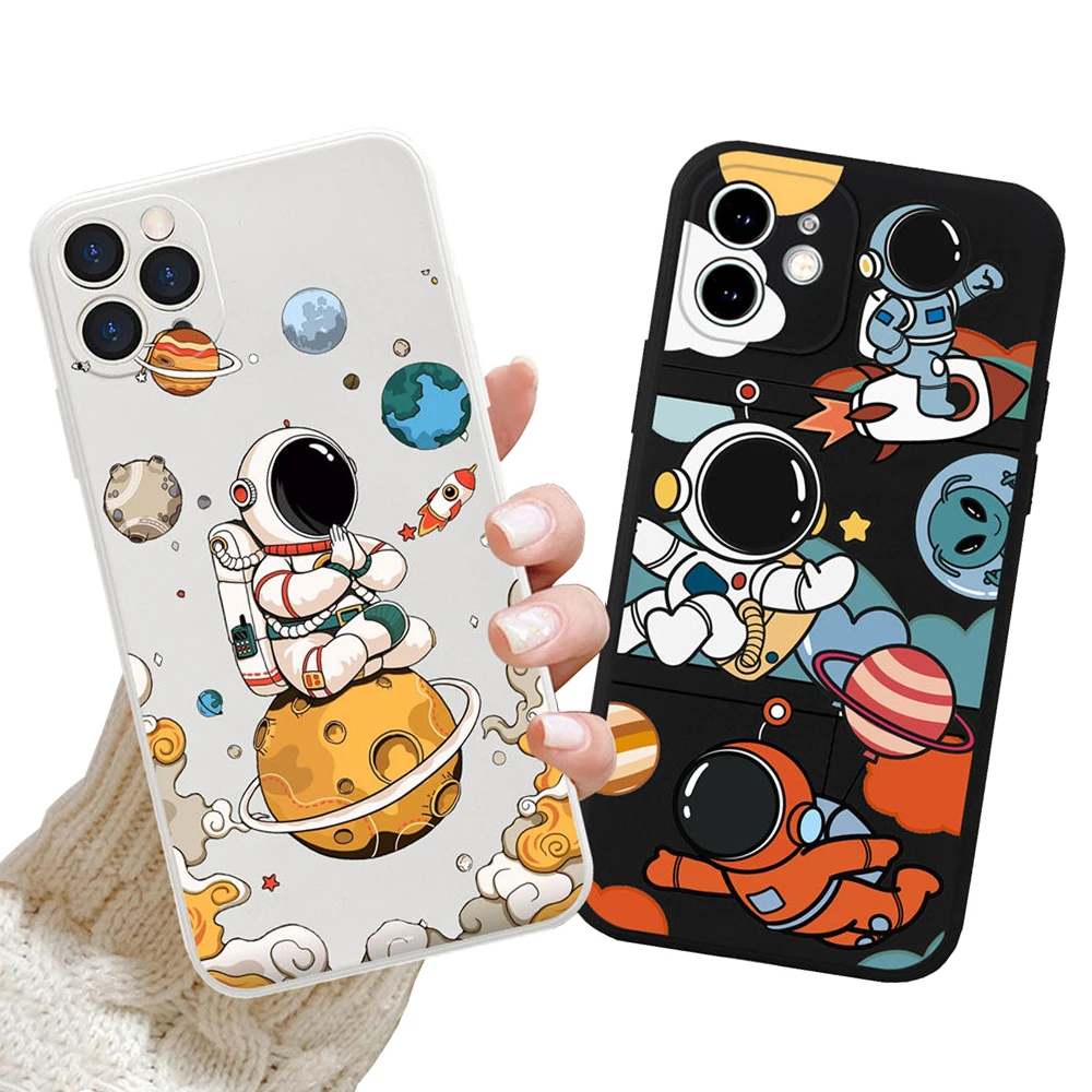 

Cute Astronaut Phone Case For iPhone 14 13 12 11 Pro Max mini XS Max XR X 8 7 Plus SE 2023 Silicon Soft Bumper Back Cover