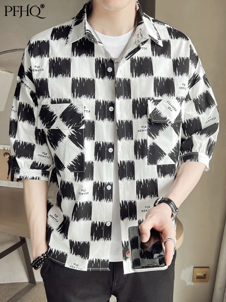 

PFHQ 2022 New Printing Plaid Fashion Cool Short Sleeve Shirts Summer Male Aesthetic Clothes Mens Hawaiian Casual Stylish 21Q1027