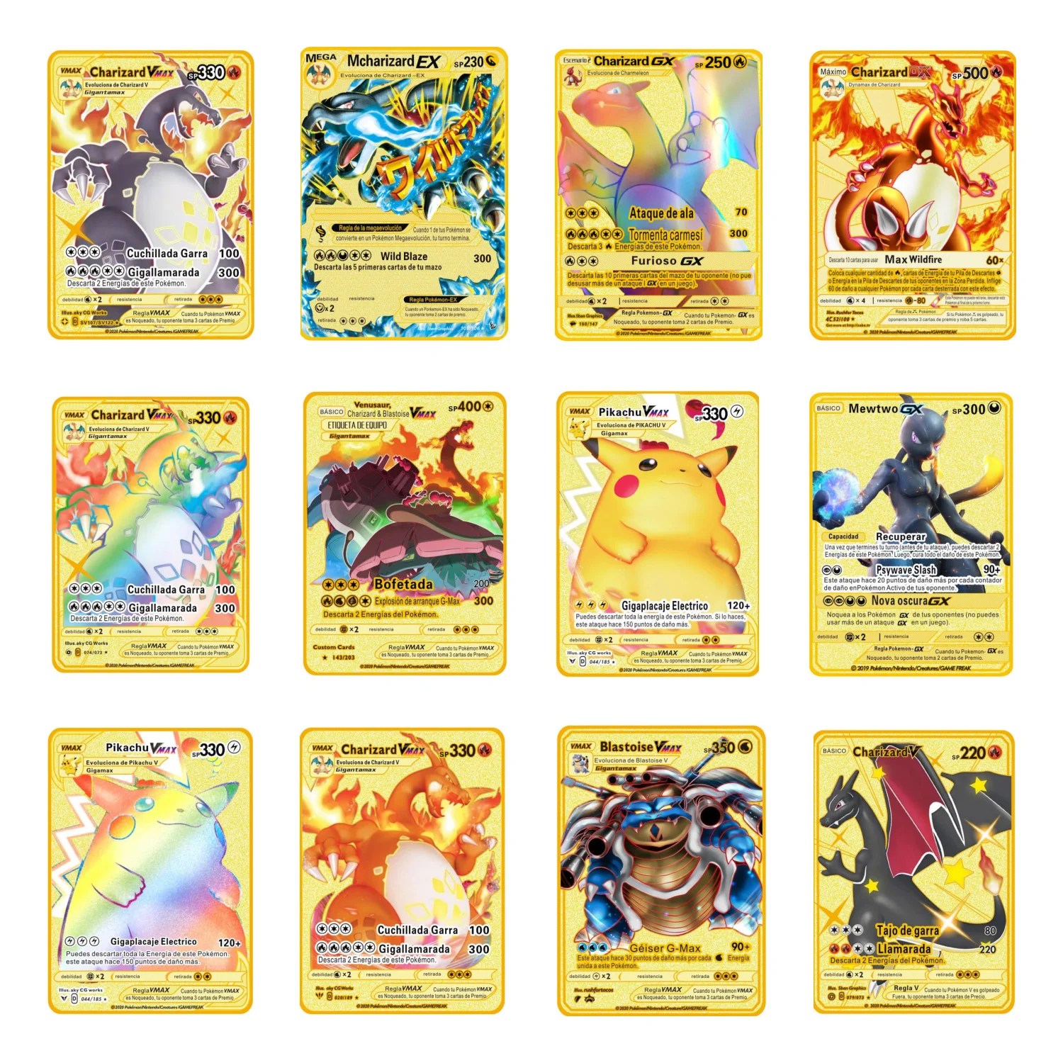 Золотая карточка с покемоном металлическая Charizard Pikachu Vmax Gx Mega Ex коллекционная