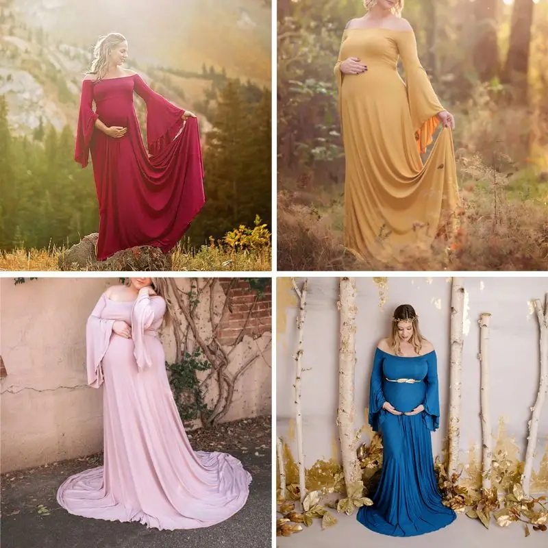 

Фотография для беременных с открытыми плечами платья для беременных