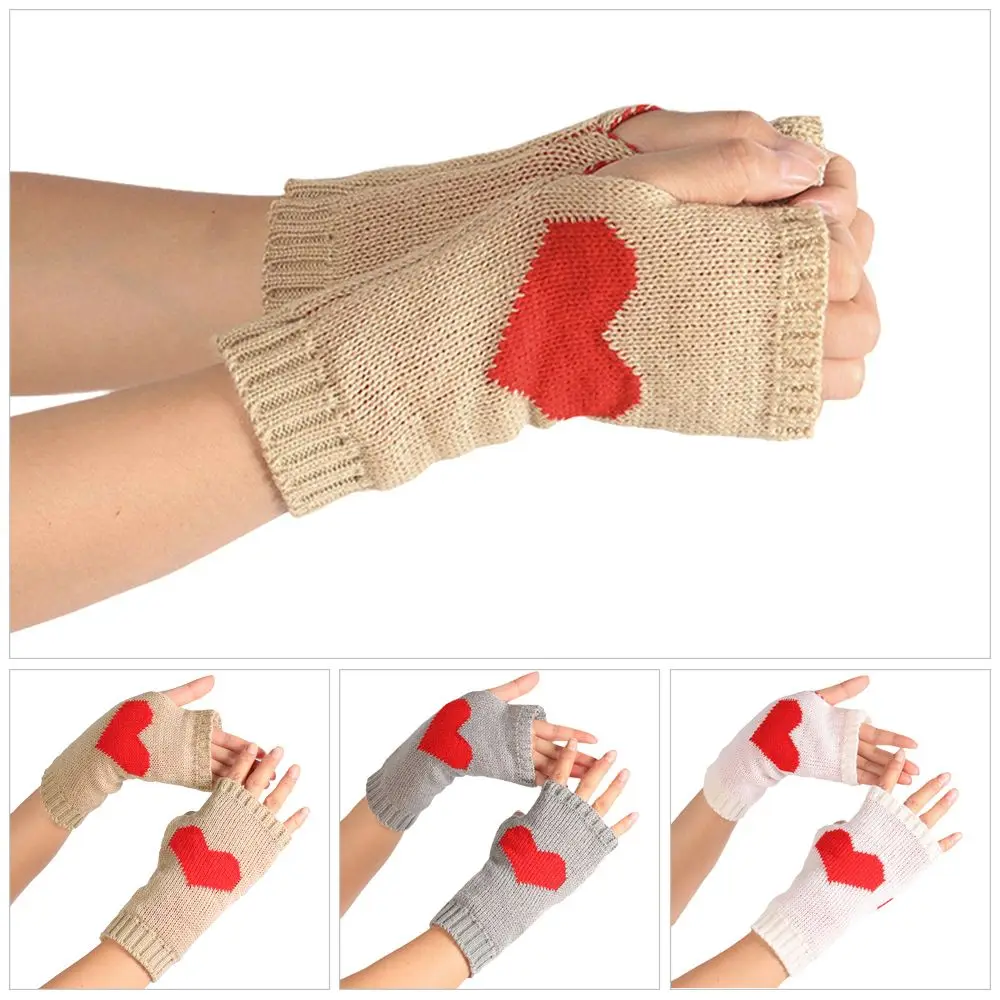 

Accessories Warm Touch Screen Outdoor Skiing Gloves Love Heart Print Half Finger Fingerless Mitten Fingerless Gloves